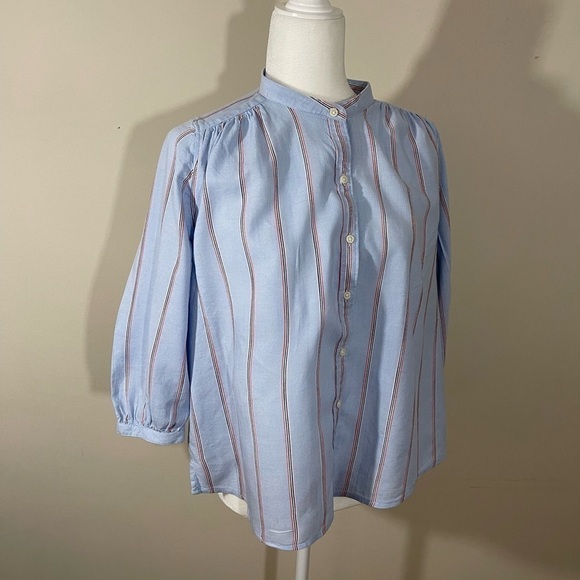 Old Navy sz x sm shirt style button down lite  blue with pin striping - Picture 1 of 10